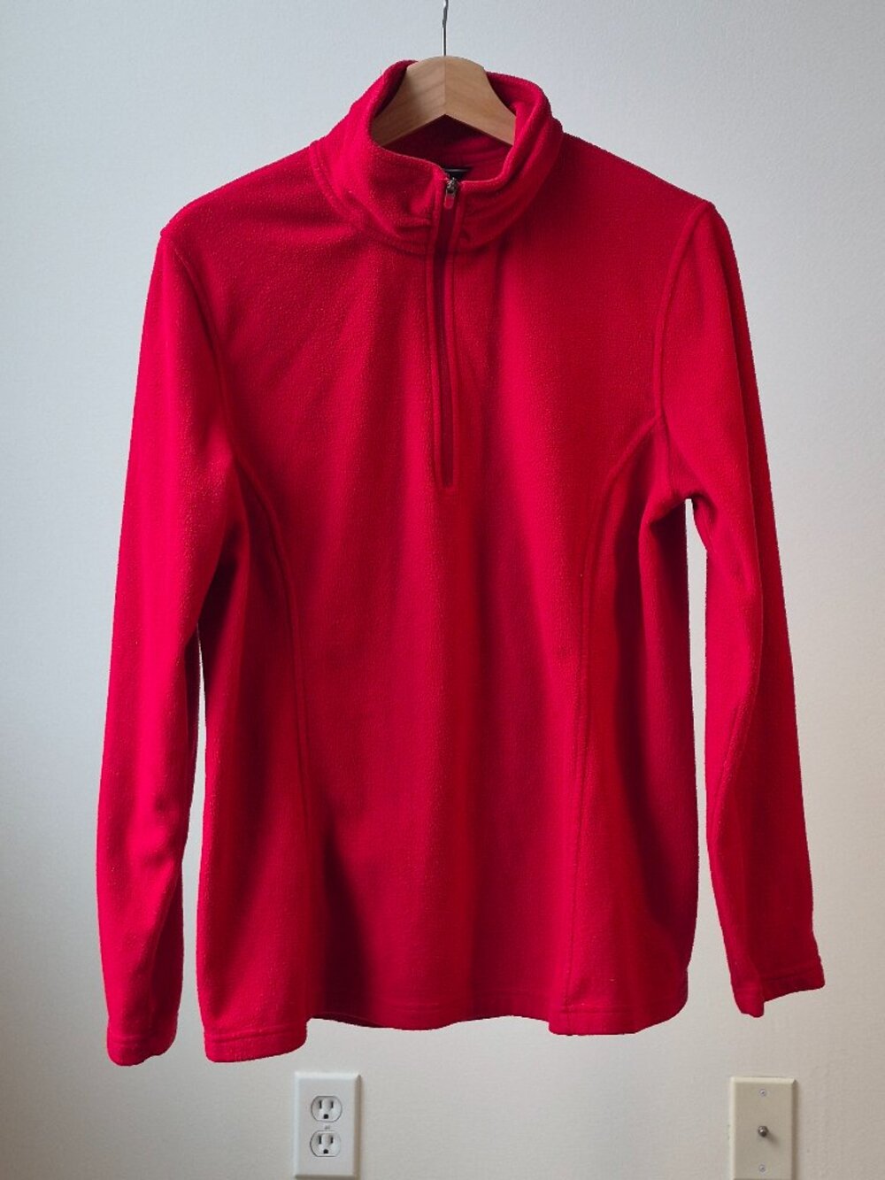 Lands’ End Fleece Pullover Women M Tall 10-12 Red Quarter Zip Mock Neck